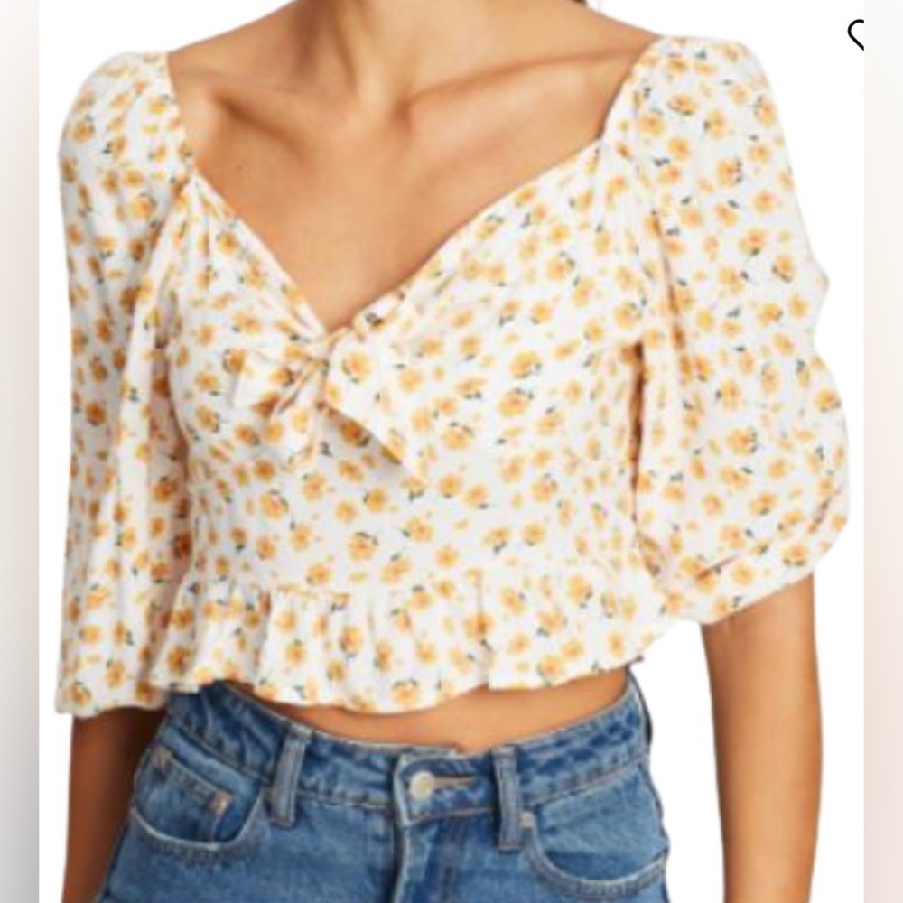Cotton-On White and Yellow Floral Smocked Cropped Top